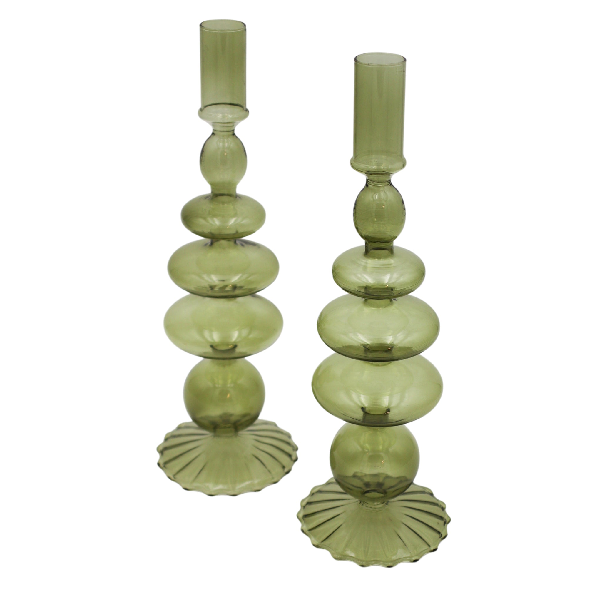 Willow Green Candle Holder - Pair styled together on a white background - Ro'Table NYC