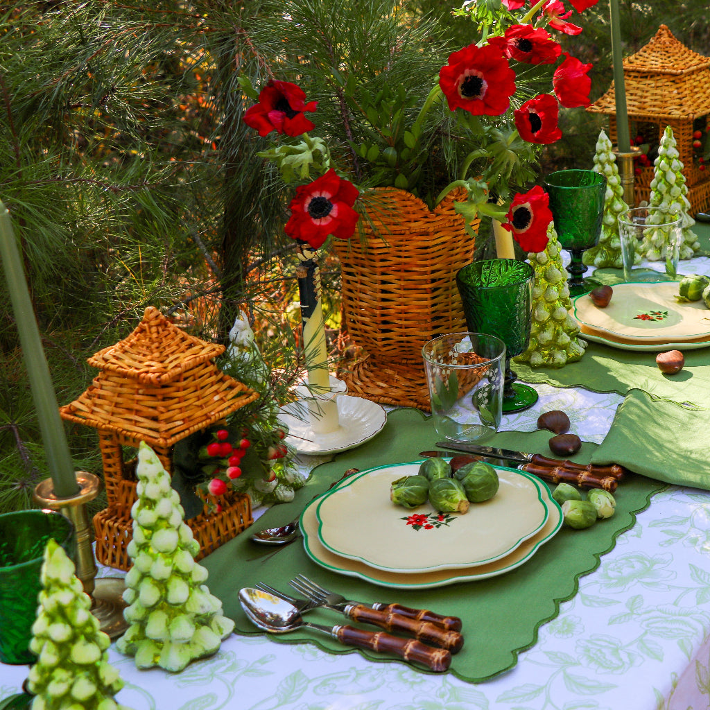 Winter-glow Pine Tree - Pair close-up showing intricate handmade pattern - Ro'Table NYC