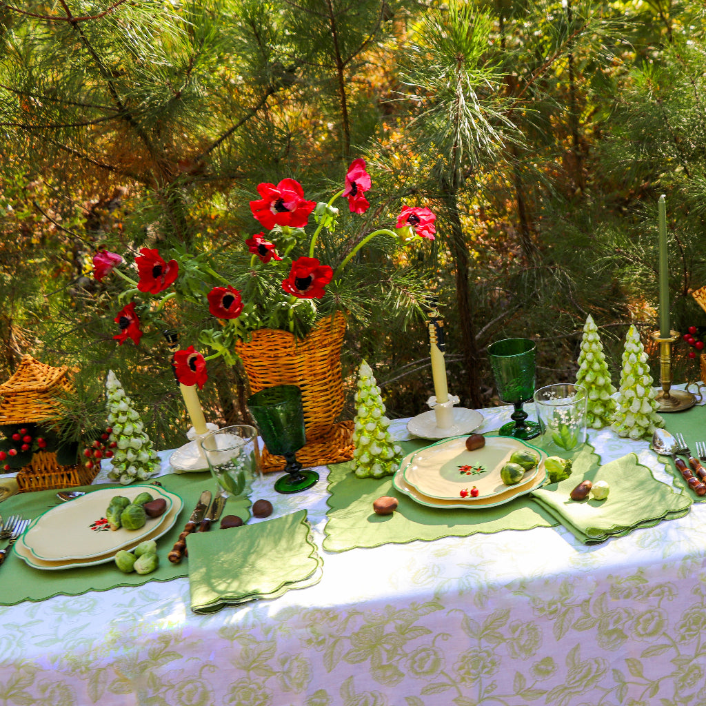 Winter-glow Pine Tree - Pair in an elegantly decorated dining room setting - Ro'Table NYC