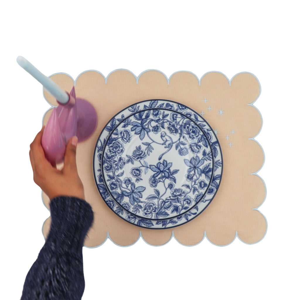 Bombay Blue Dinner Plate shown with full place setting for scale - luxury dinner plate by Ro'Table NYC