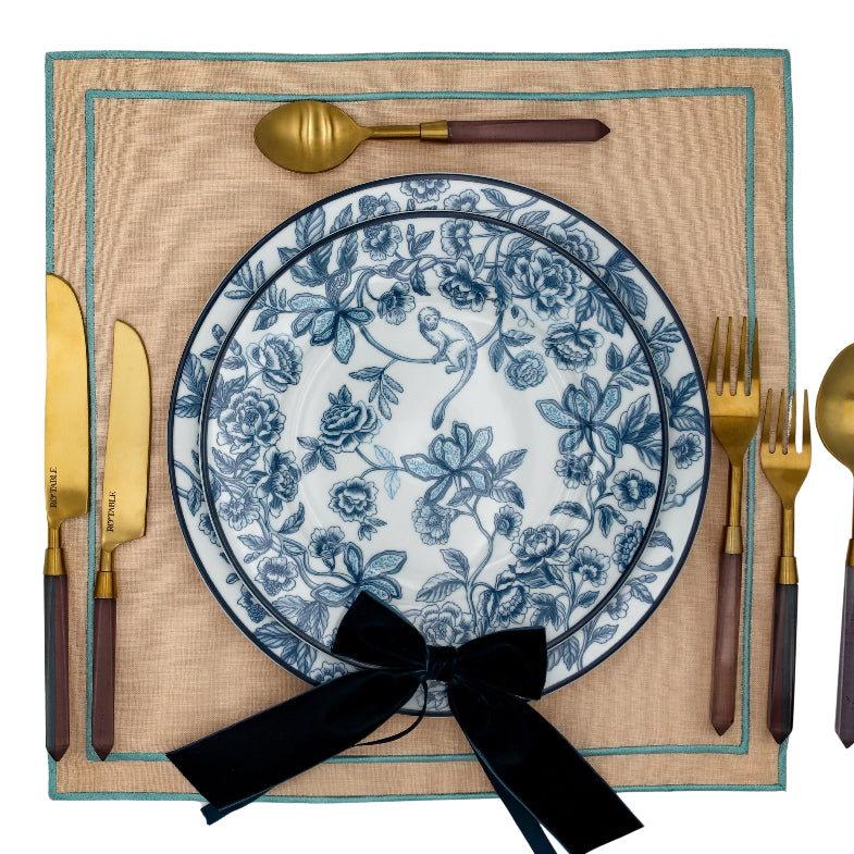 Bombay Blue Starter Plate set for an intimate dinner gathering - designer starter plate by Ro'Table NYC