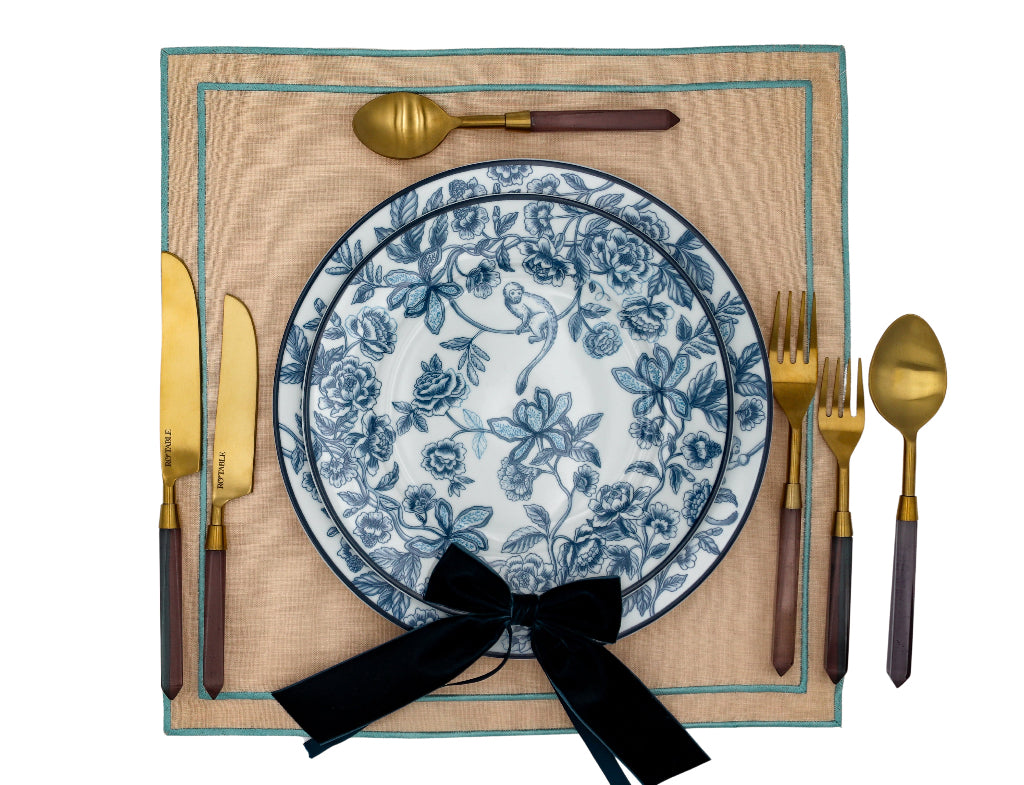 Bombay Blue Starter Plate set for an intimate dinner gathering - designer starter plate by Ro'Table NYC