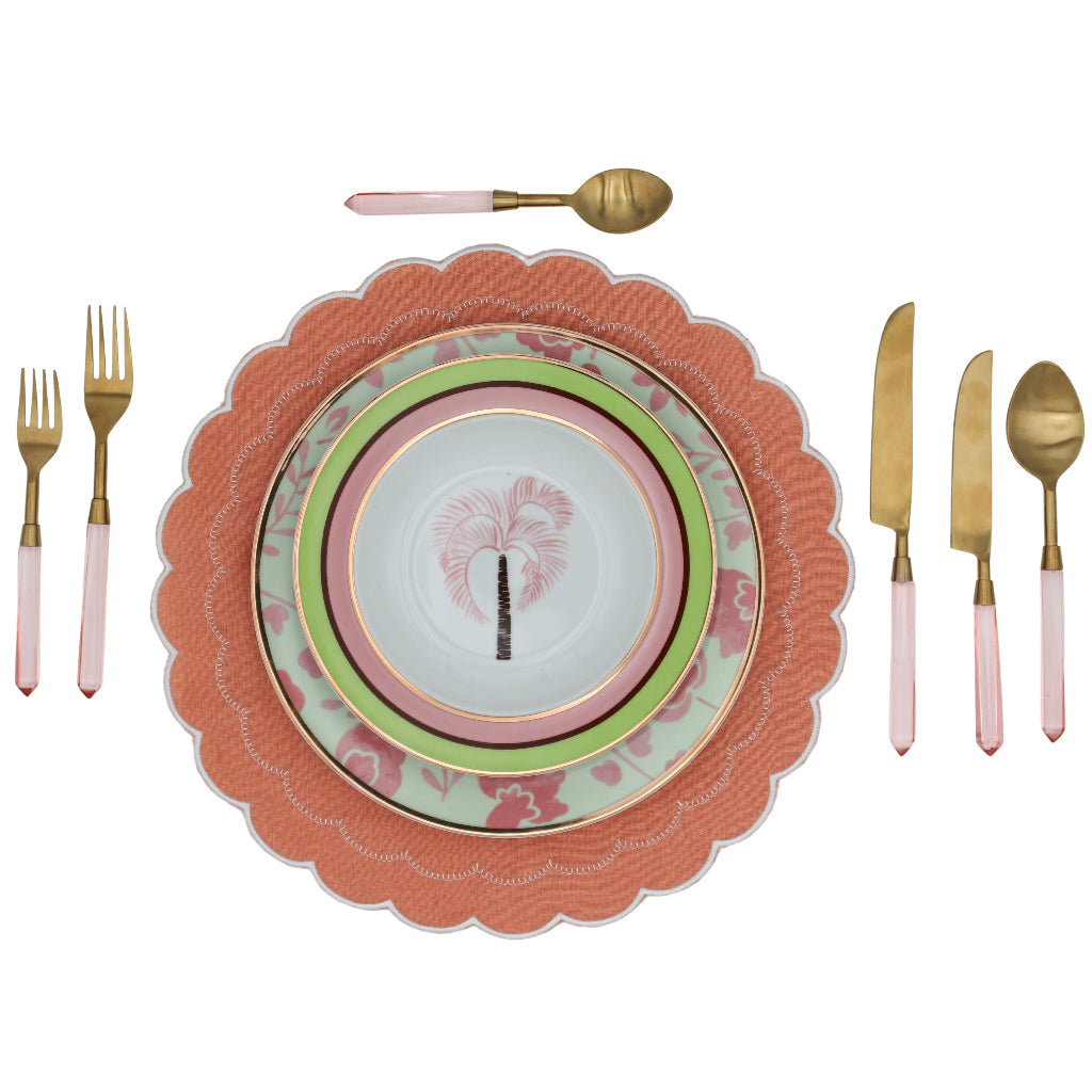 Set Peony Blush Cutlery close-up showing the full place setting arrangement
