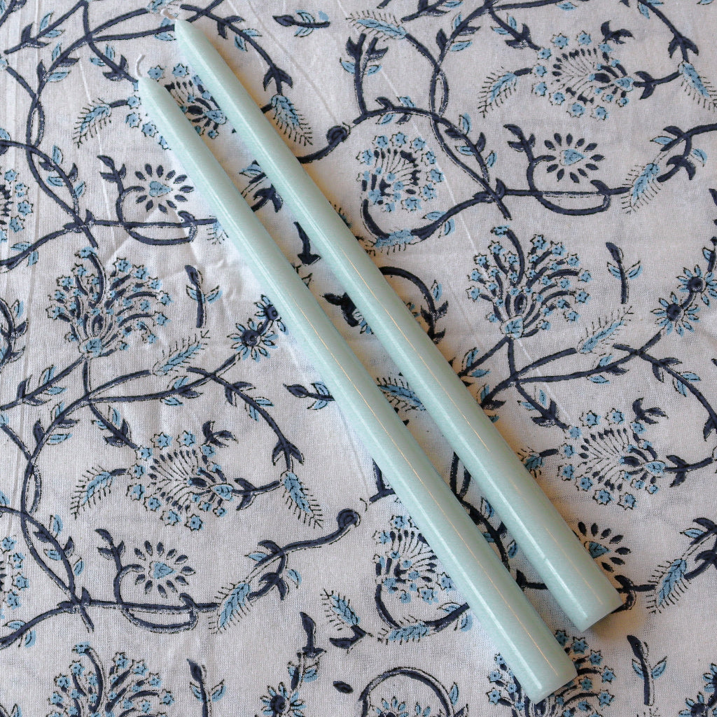 Extra Tall Baby Blue Cloud Taper Candles side view highlighting artisan craftsmanship - Ro'Table NYC