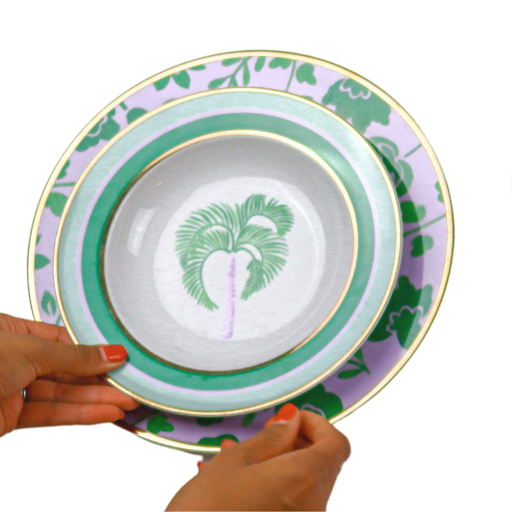 Bernadette Palm Soup Bowl styled in a curated Vintage Palm collection tablescape - Ro'Table NYC