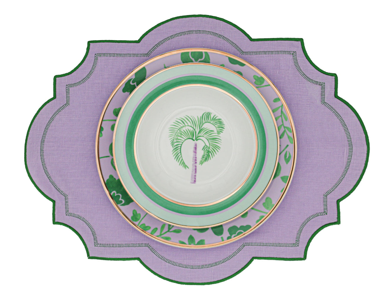 Bernadette Palm Soup Bowl overhead view showing tropical palm leaf motif - Ro'Table NYC soup bowl