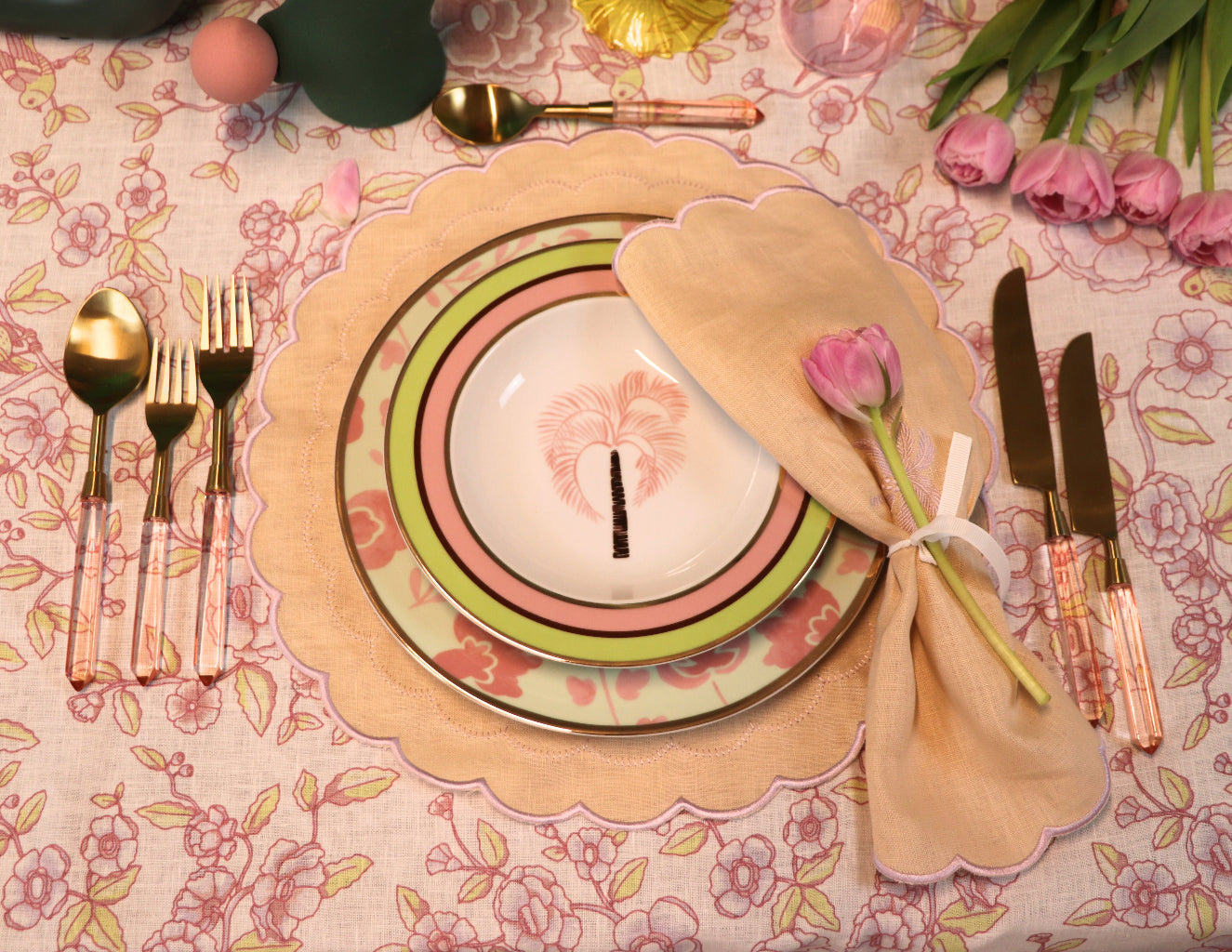 Blush Buttercream Napkin styled in a curated Vintage Palm collection tablescape - Ro'Table NYC
