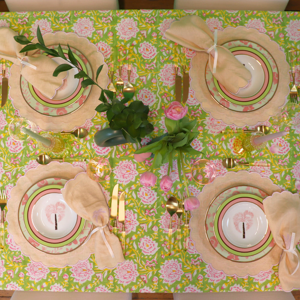 Blush Buttercream Napkin in a warm dinner party setting with candles and flowers - Ro'Table NYC