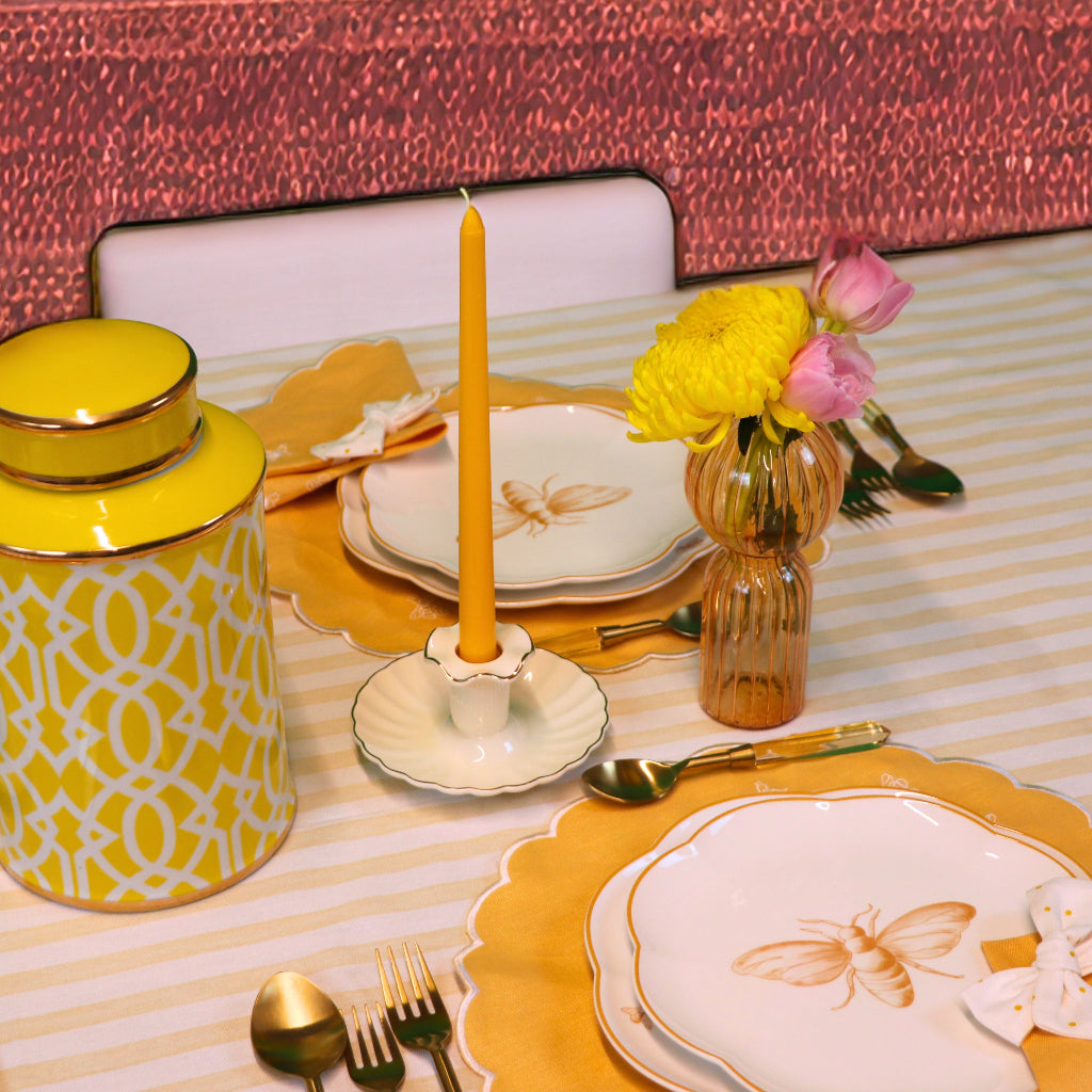 Bumble Voyage Scalloped Dinner Plate completing an unforgettable tablescape - luxury dinner plate by Ro'Table NYC