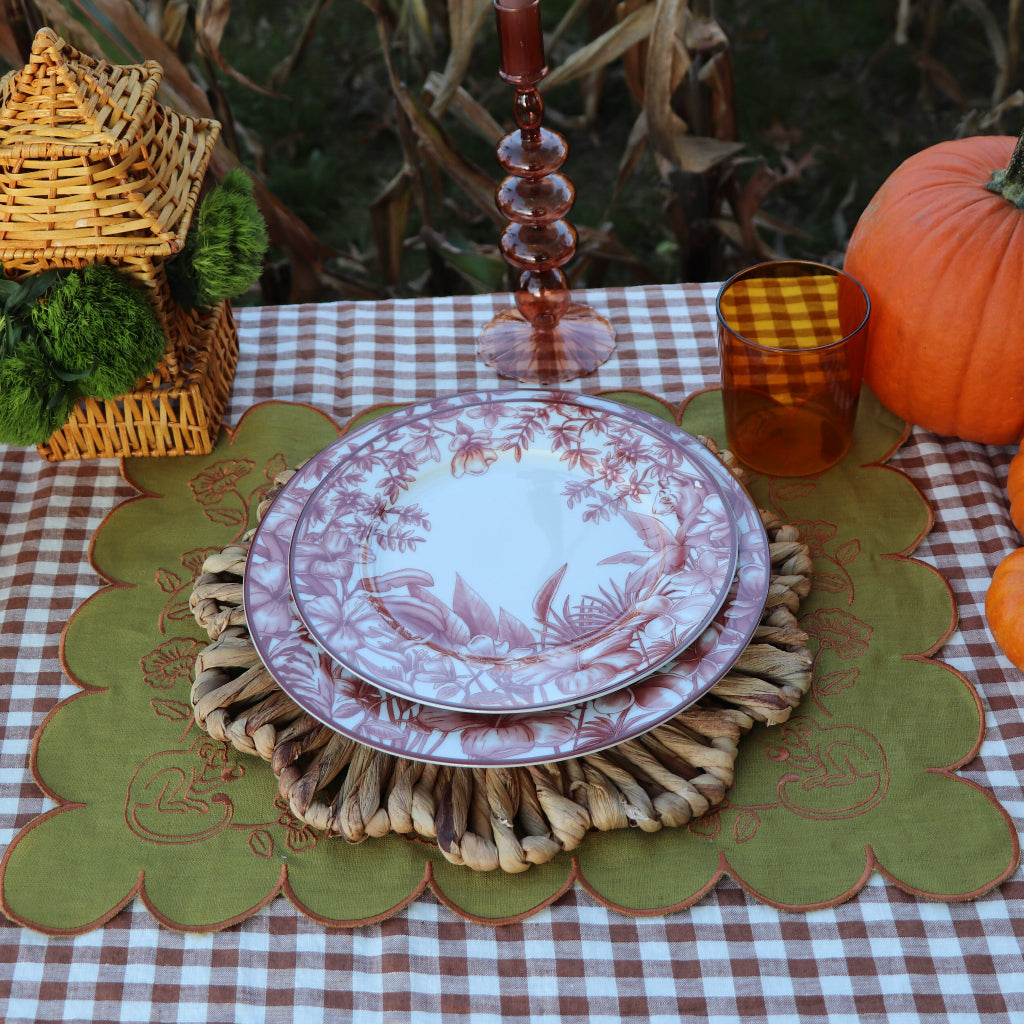 Earthen Pine Placemat overhead view showing premium linen weave - Ro'Table NYC placemat