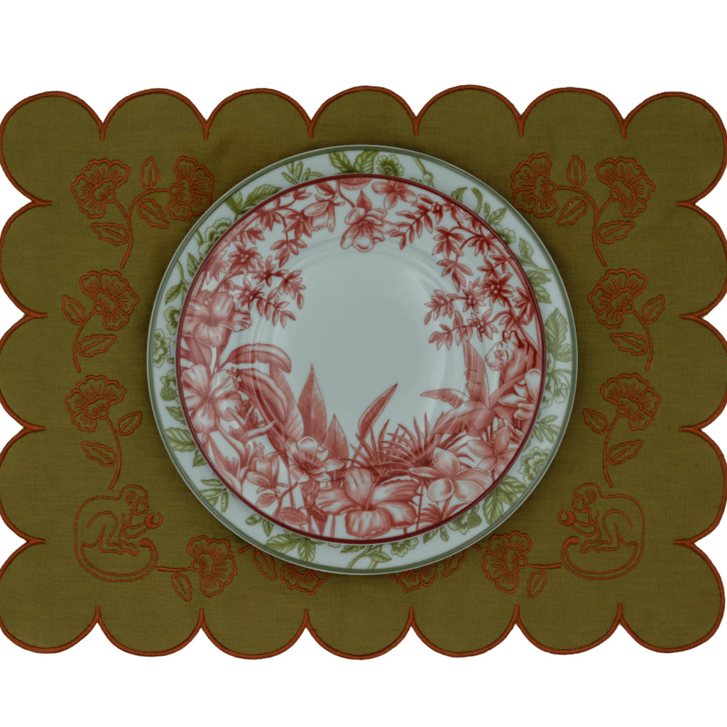 Earthen Pine Placemat with Shimla Social collection plates - Ro'Table NYC