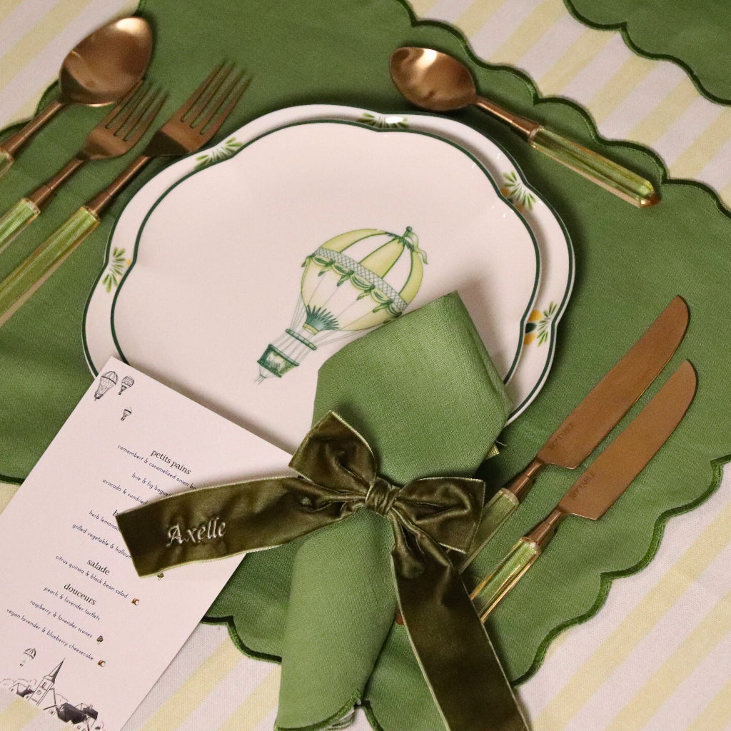 Evergreen Wave Napkin styled on a luxury dinner table setting - Ro'Table NYC