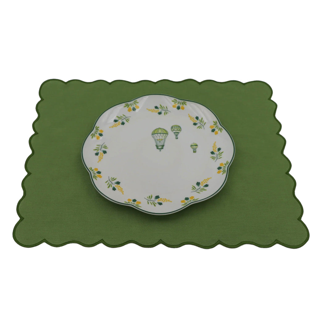 Evergreen Wave Placemat side view highlighting artisan linen craftsmanship - Ro'Table NYC