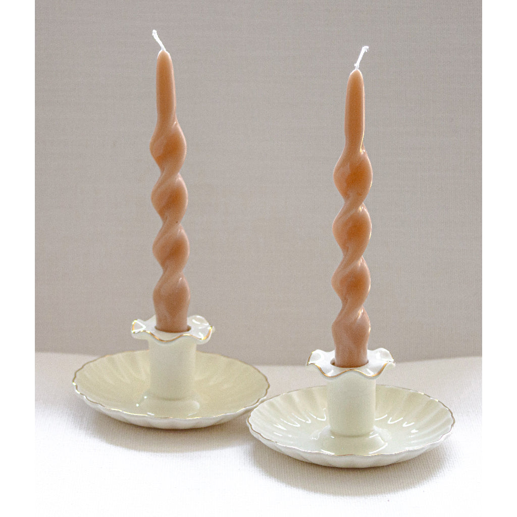 Gilded Cream Candle Holder - Pair close-up showing decorative surface detail - Ro'Table NYC