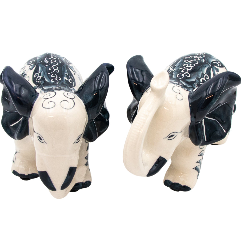 Hand-painted Ceramic Embera and Nyala Elephants - Pair - artisan table centerpiece for luxury entertaining | Ro'Table NYC