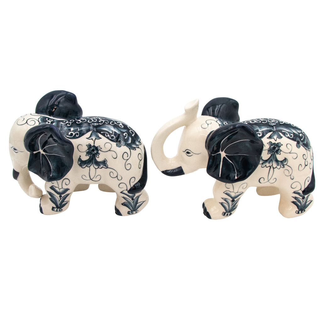Hand-painted Ceramic Embera and Nyala Elephants - Pair arranged with complementary tableware and decor - Ro'Table NYC