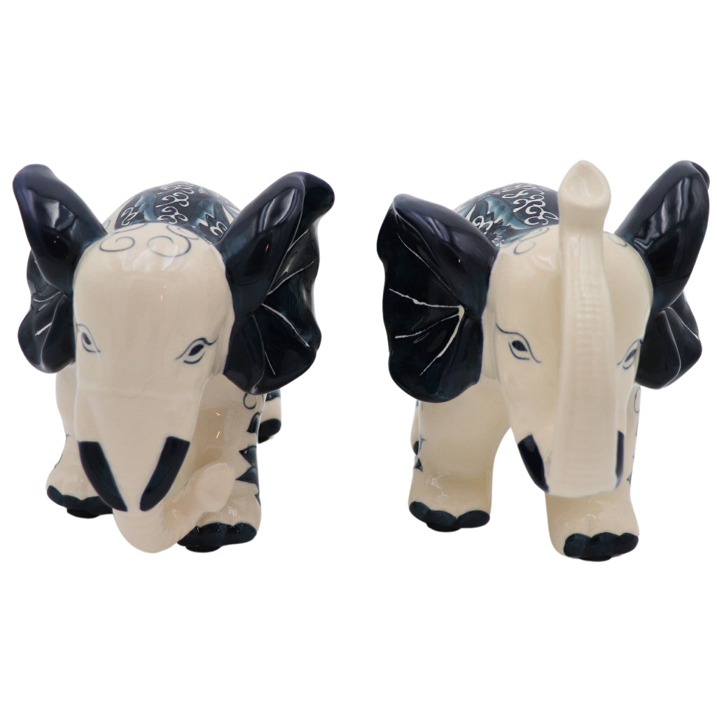 Hand-painted Ceramic Embera and Nyala Elephants - Pair side view highlighting artisan craftsmanship - Ro'Table NYC