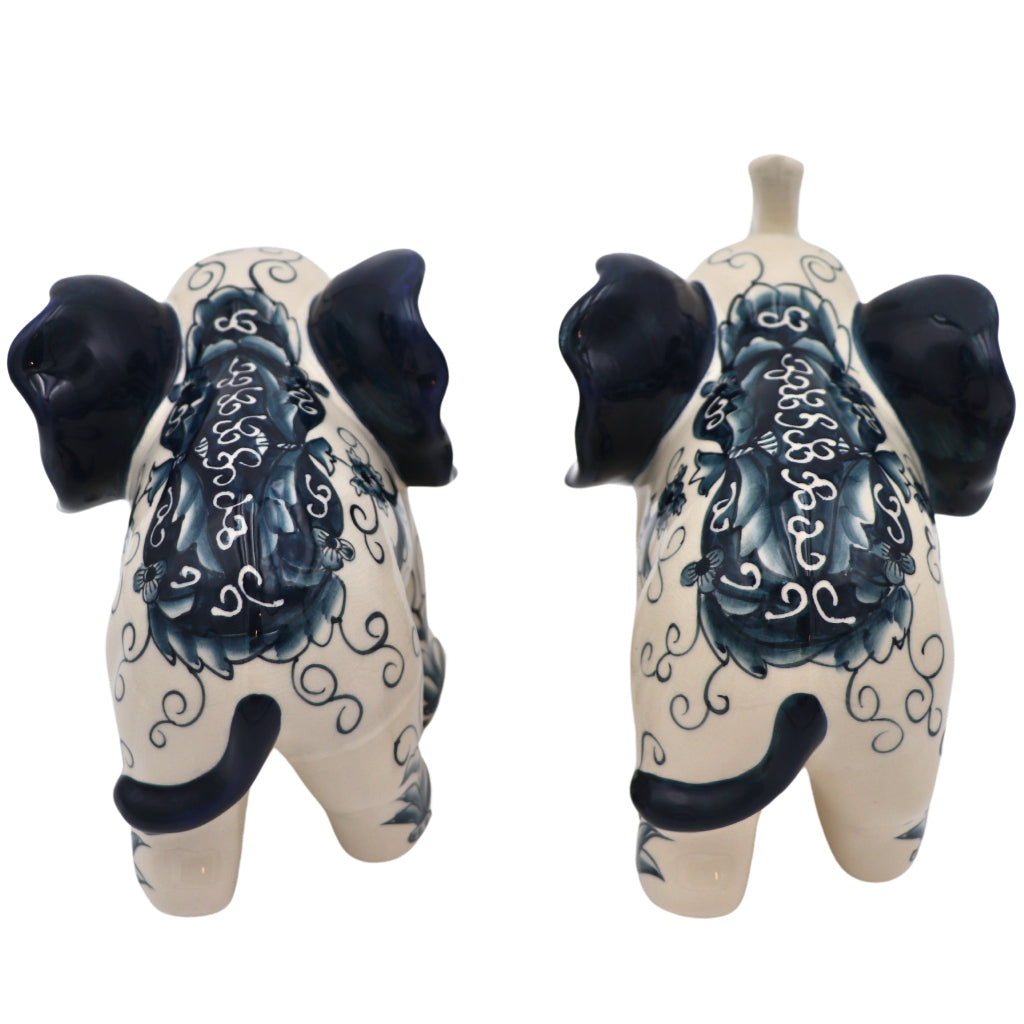 Hand-painted Ceramic Embera and Nyala Elephants - Pair displayed as a complete set for luxury entertaining - Ro'Table NYC