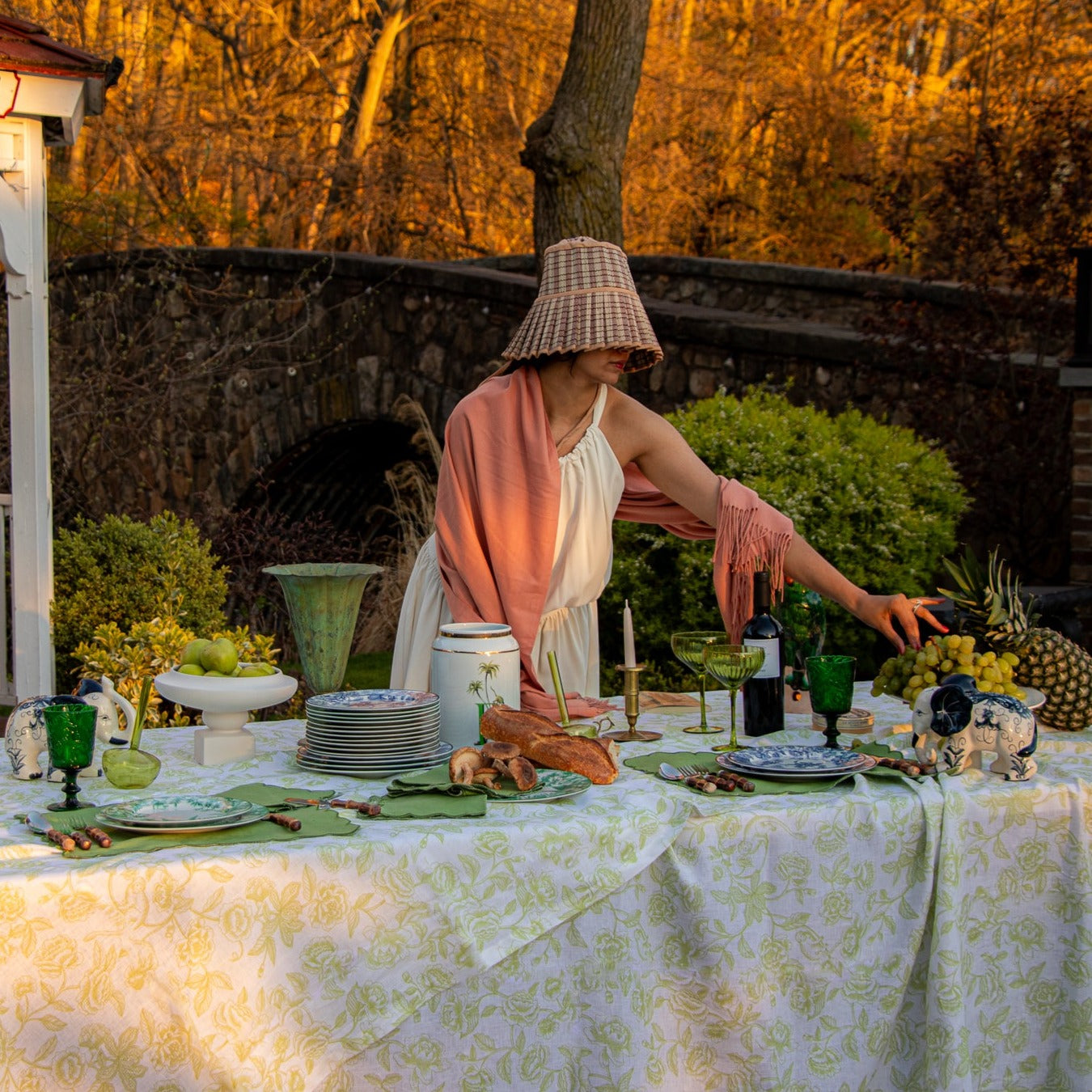 Tablescape set by a scenic Bridge