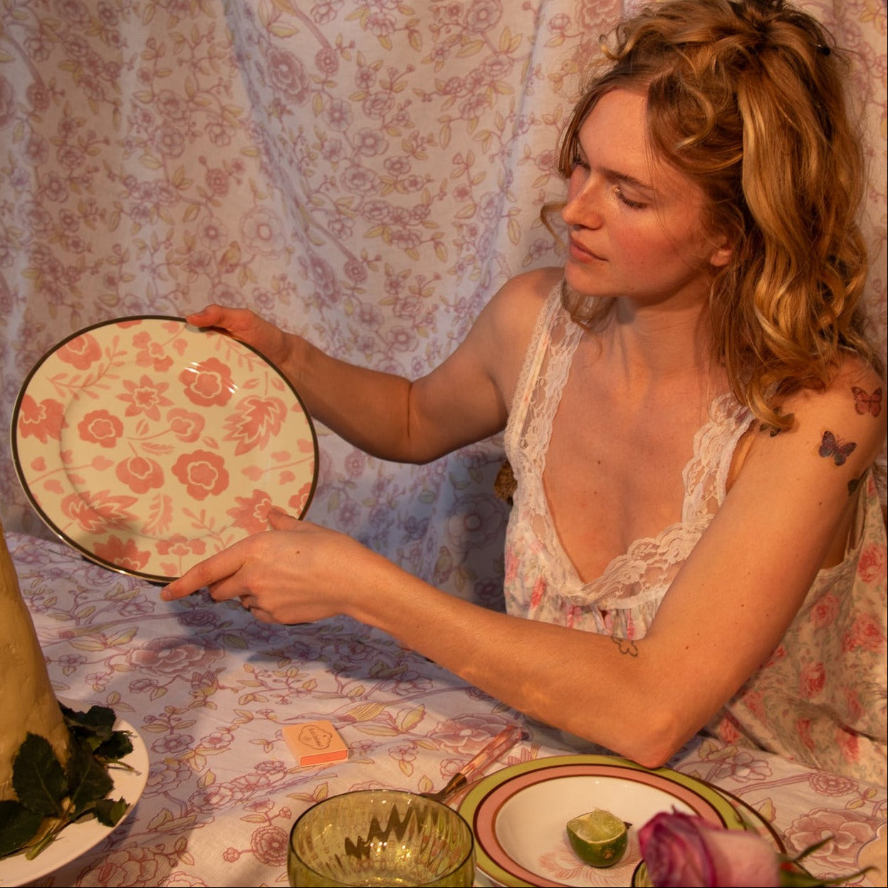 Green Floral Dinner Plate