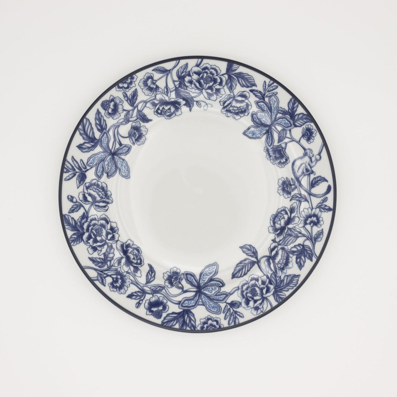 Ro'table Design Floral Blue Plate with Hidden Monkey