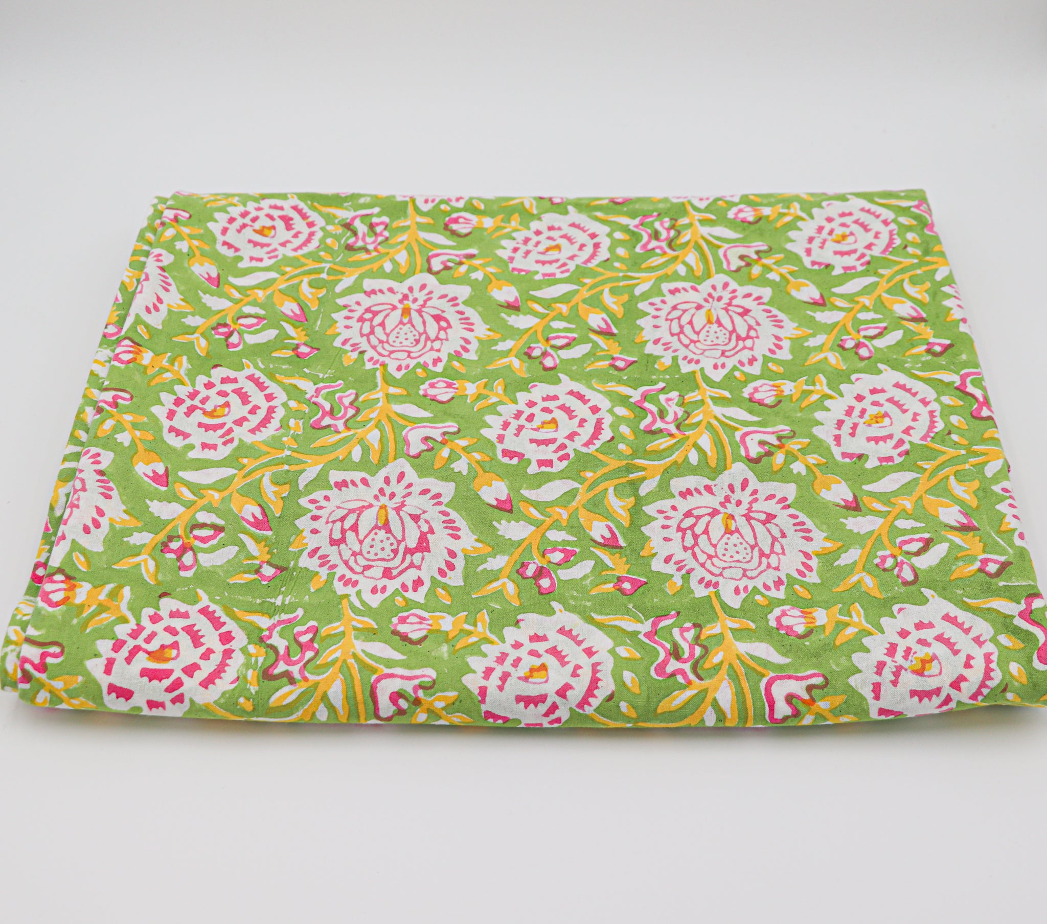 Venetian maximalist Green and Pink Tablecloth in Organic Cotton