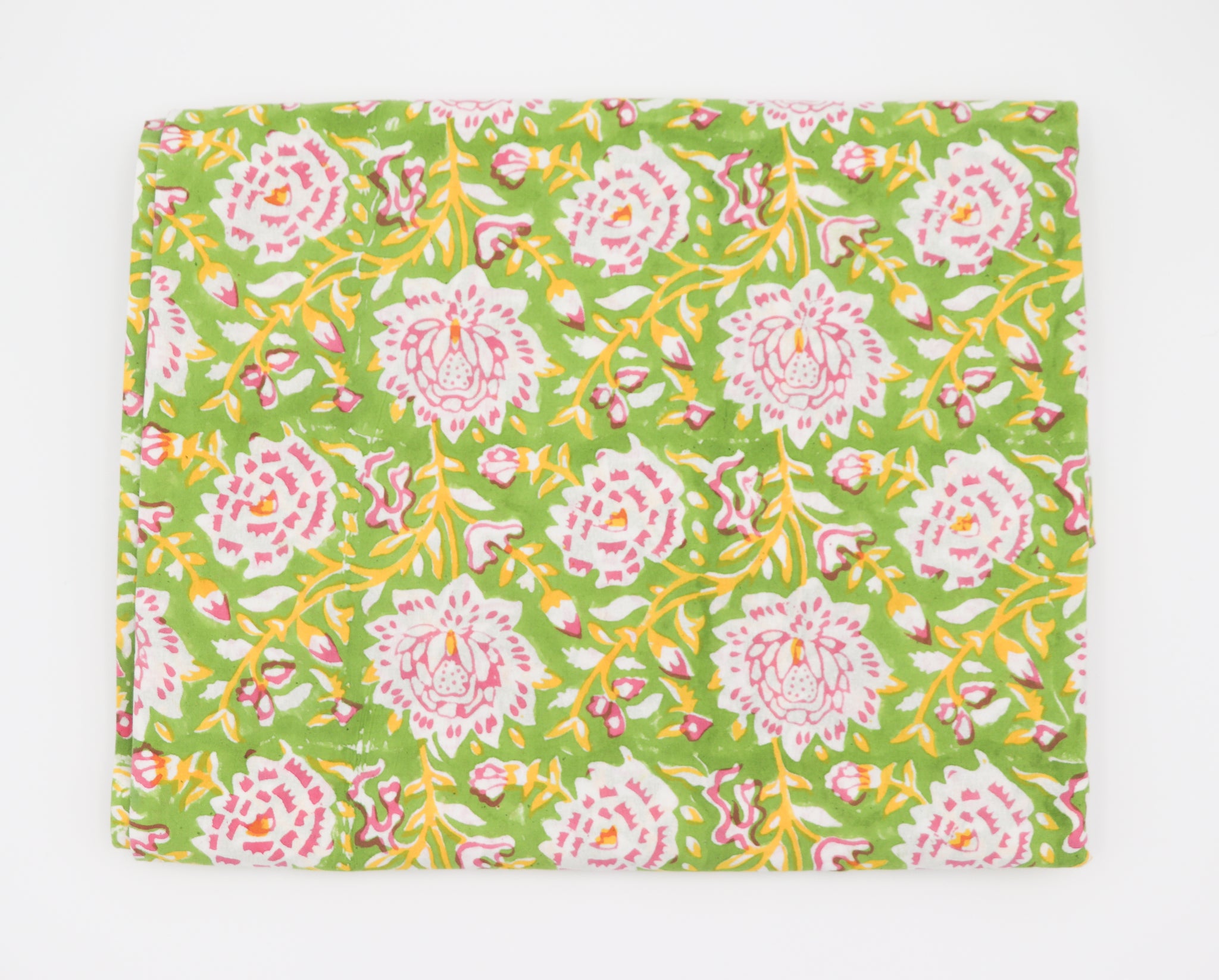 Venetian maximalist Green and Pink Tablecloth in Organic Cotton