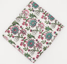 Organic Cotton Tablecloth, With Lush Teal Blossoms and delicate pinks - reminiscent of a thriving garden