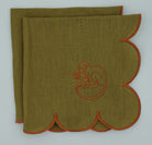 Green Pine Scalloped Napkins with Monkey Embroidery