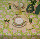 Venetian maximalist Green and Pink Tablecloth in Organic Cotton