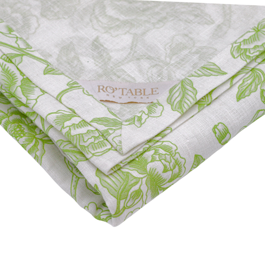 Ivory Flora Parlour Tablecloth overhead view showing premium linen drape and print - Ro'Table NYC tablecloth