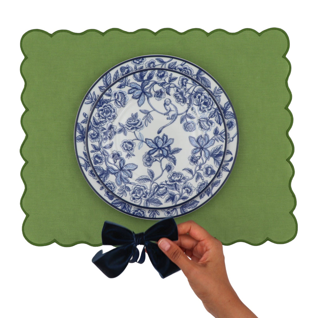 Blue Velvet Napkin Bow Tie arranged with complementary tableware and decor - Ro'Table NYC