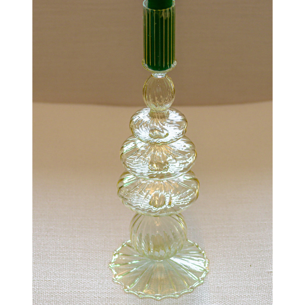 Buttercream Yellow Ribbed Candle Holder close-up showing yellow glass texture - Ro'Table NYC