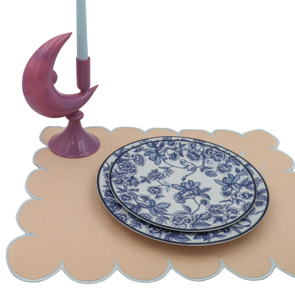 Lilac Crescent Moon Candle Holder - Pair close-up showing decorative surface detail - Ro'Table NYC