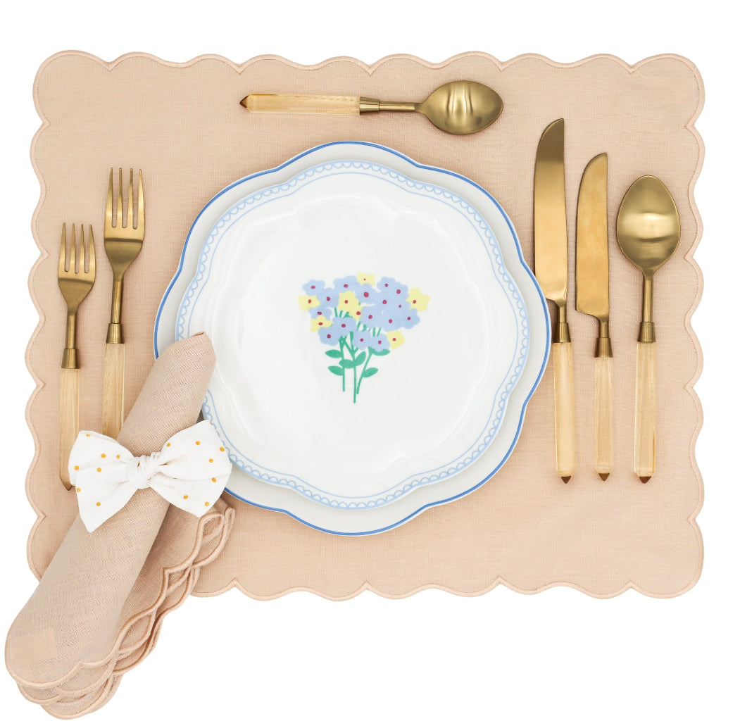 Meadow Flora Starter Plate paired with Cedric & Luca collection tableware for a complete place setting - Ro'Table NYC