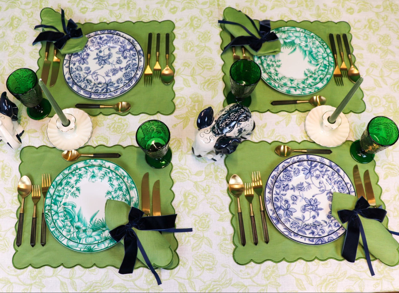 Monsoon Verdant Dinner Plate shown with full place setting for scale - luxury dinner plate by Ro'Table NYC