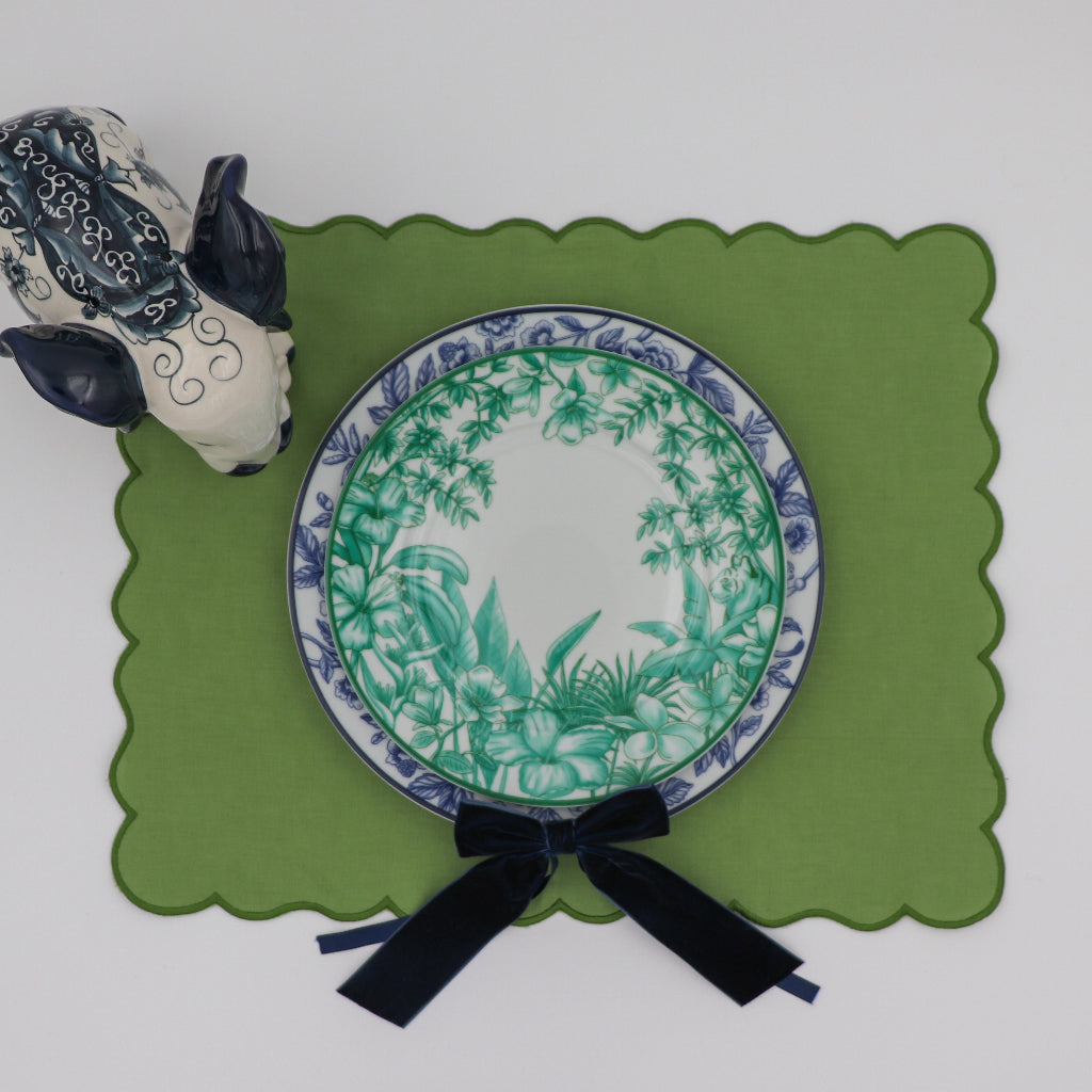Monsoon Verdant Starter Plate in a warm dinner party setting with candles and flowers - Ro'Table NYC