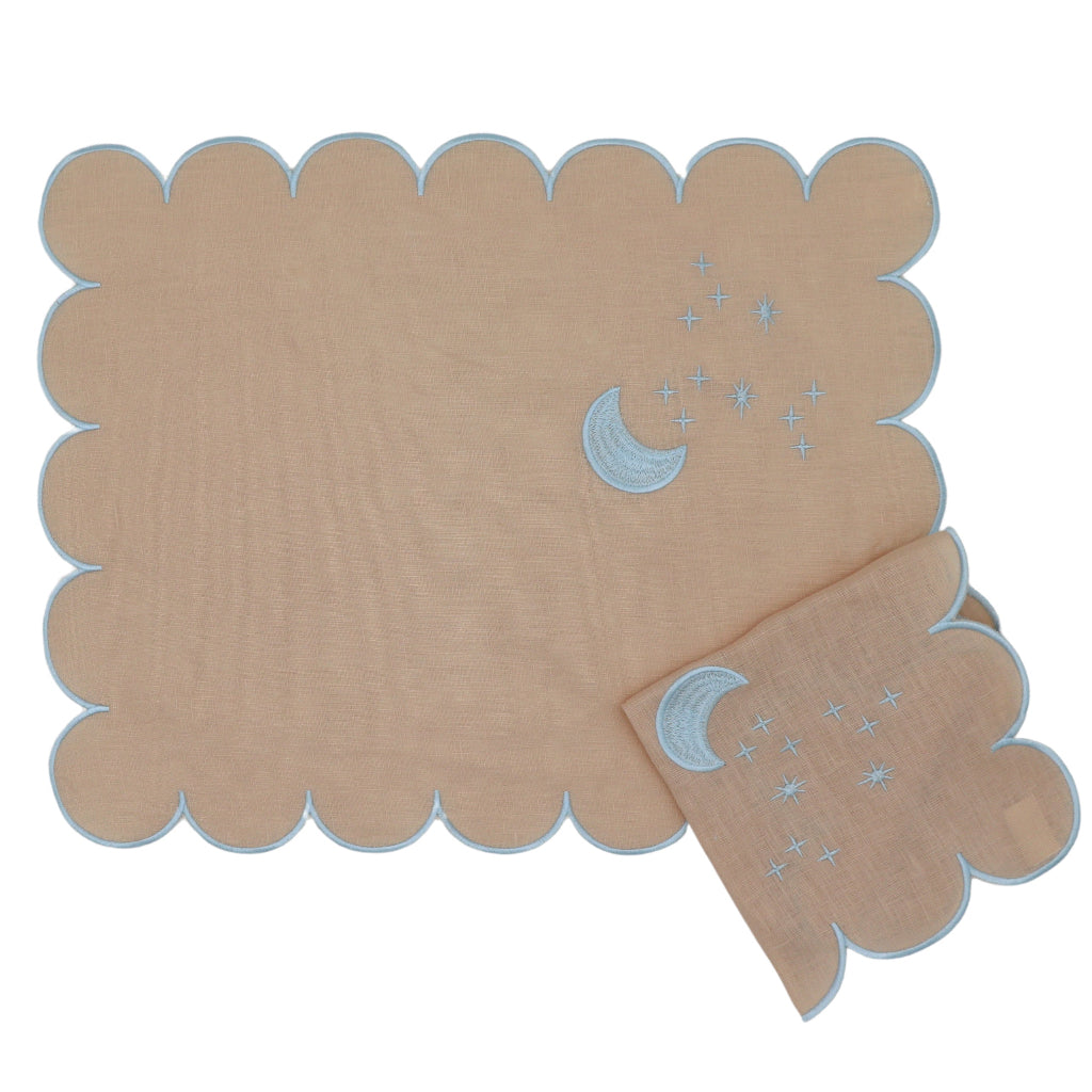 Moonbeam Placemat close-up showing artisan print detail - Sant Bohème collection by Ro'Table NYC