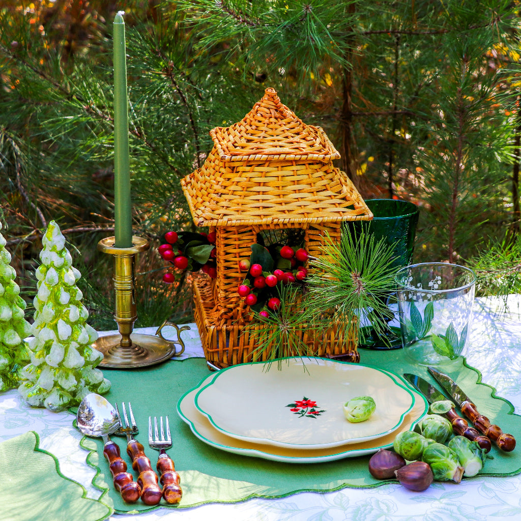 Extra Tall Pine Green Taper Candle overhead view showing hand-finished texture and shape - Ro'Table NYC candle