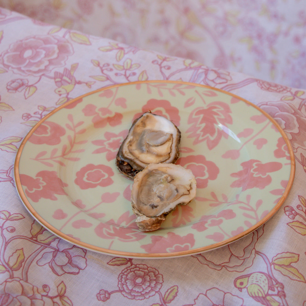 Pistachio & Lychee Leaf Dinner Plate styled in a curated Vintage Palm collection tablescape - Ro'Table NYC