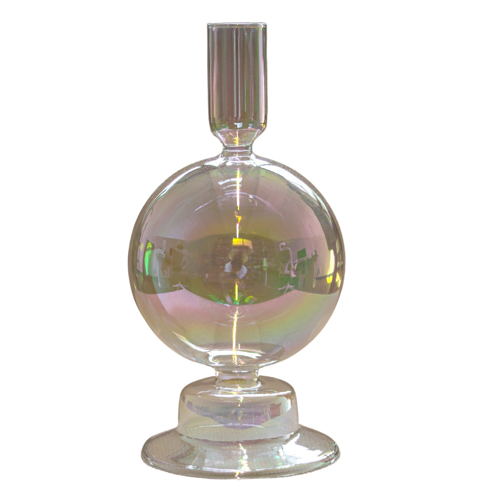 Rainbow Prism Bauble Candle Holder - Close-up showing rainbow shine on the candle holder bauble shape - Ro'Table NYC