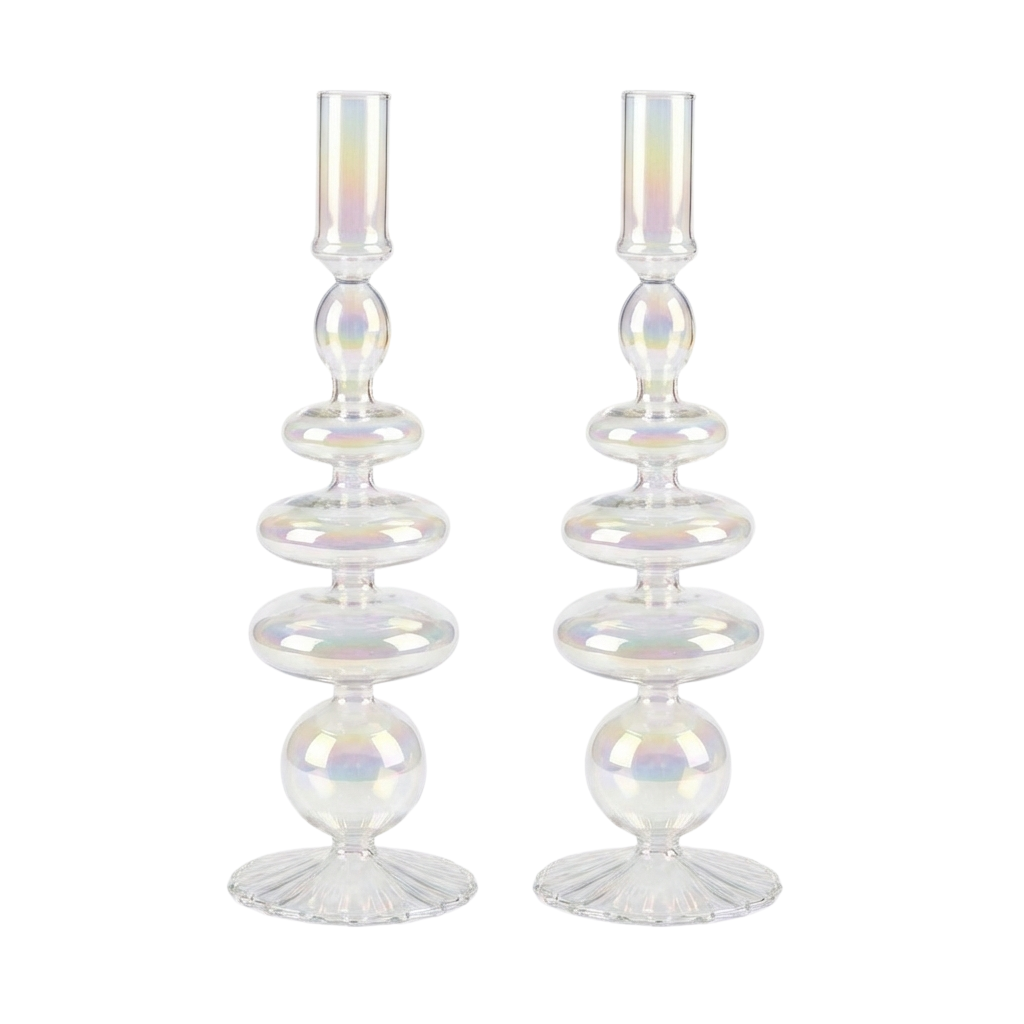 Rainbow Prism Candle Holder Pair - Glass candle holders for elegant dinner parties | Ro'Table NYC