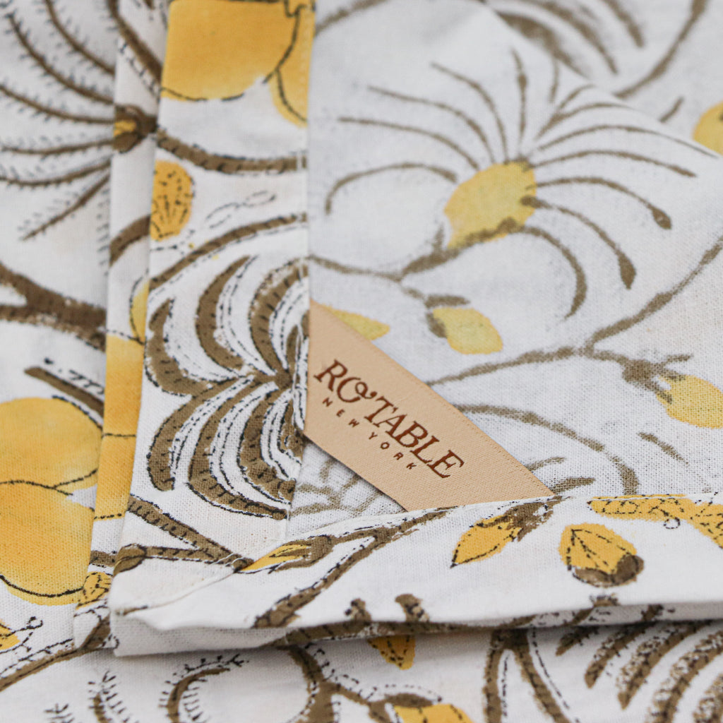 100% Organic Cotton - Summer of Love Tablecloth displayed as a complete set for luxury entertaining - Ro'Table NYC