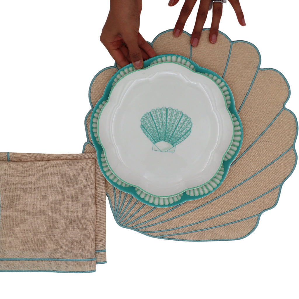 Tidal Shell Placemat styled in a curated Sant Bohème collection tablescape - Ro'Table NYC