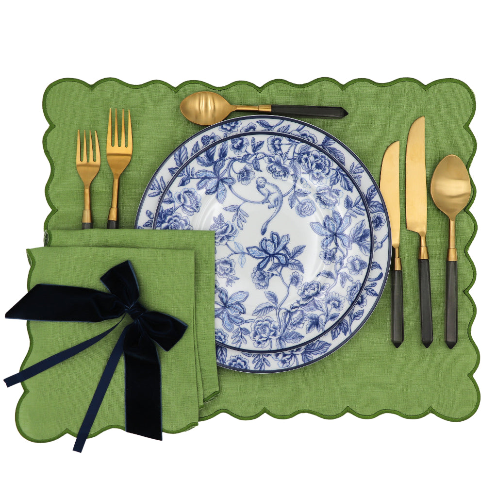 Set Midnight Blue Cutlery close-up showing the full place setting arrangement - Shimla Social collection by Ro'Table NYC
