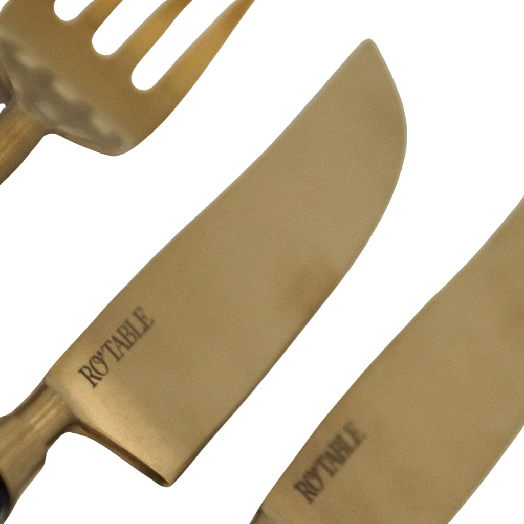 Set Midnight Blue Cutlery paired with Shimla Social collection tableware for a complete place setting - Ro'Table NYC