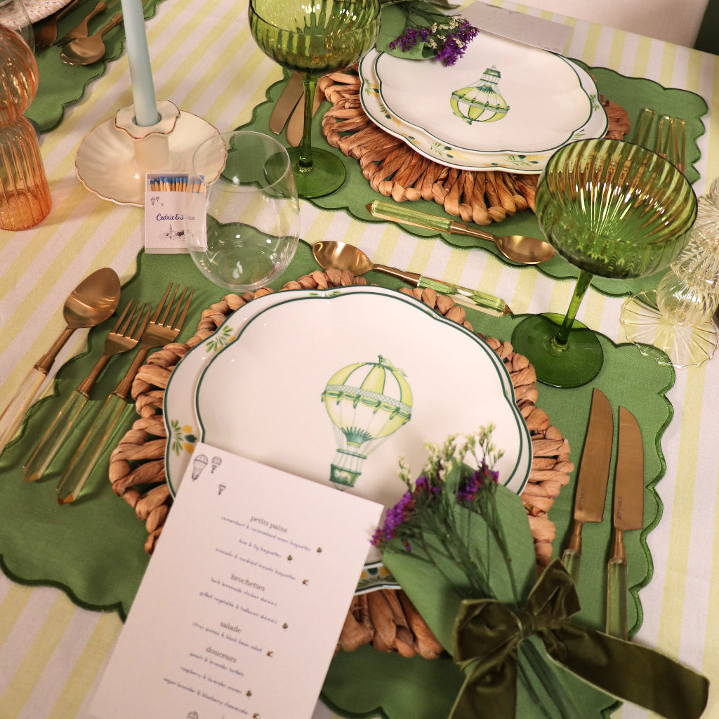 Scalloped Natural Rattan Charger styled on a luxury dinner table setting - Ro'Table NYC