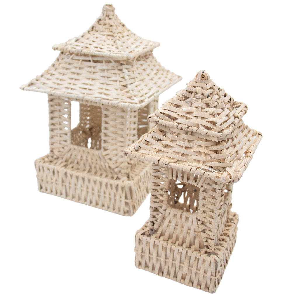 White Rattan Pagoda Lantern Set - 1 Large & 1 Small - rattan table decoration for elegant dinner parties | Ro'Table NYC