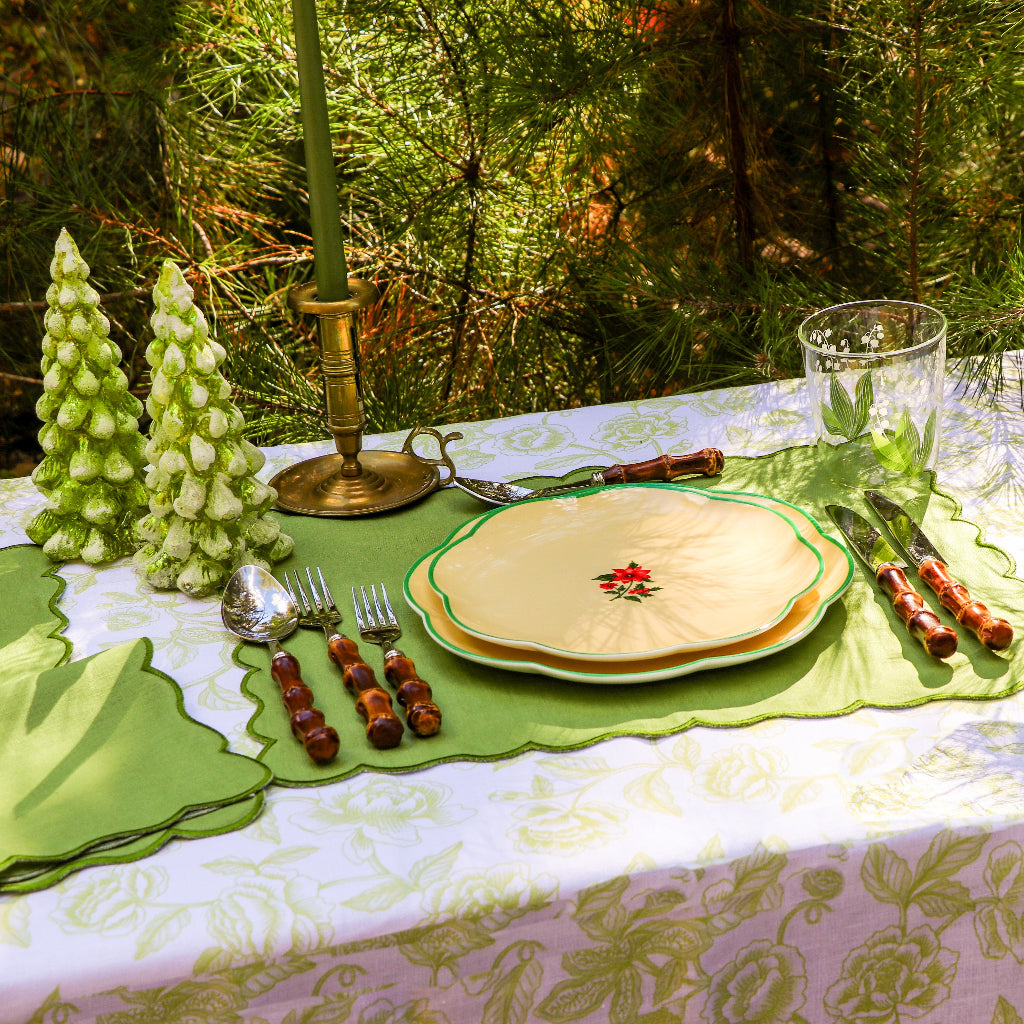 Winter-glow Pine Tree - Pair overhead view showing artisan weaving detail - Ro'Table NYC table decoration